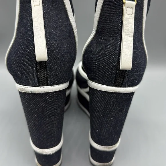 PIERRE HARDY Leather-trimmed Denim Wedge Sandals - Picture 11 of 14